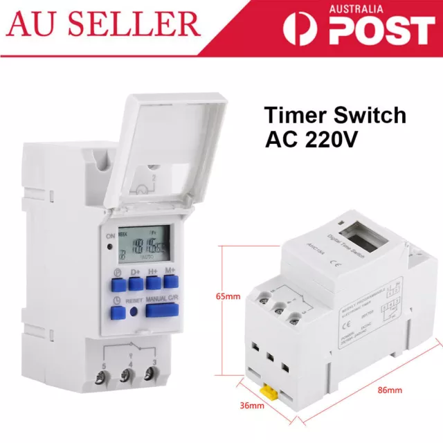 AC 220V 25A Digital LCD Power Programmable DIN Timer Time Switch Relay AU Stock