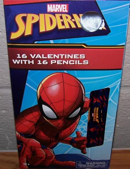 Valentines Day Exchange Cards (Box of 16) Marvel Spider-Man with Pencils