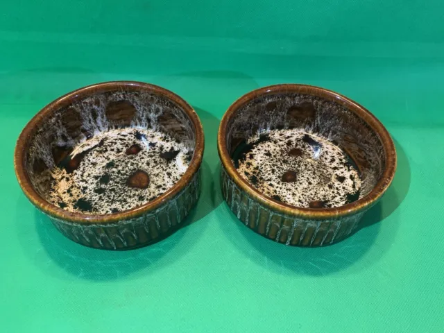 vintage Fosters pottery brown drip souffle dish / serving bowl x 2 (lot 2)