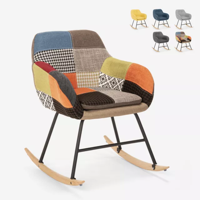 Silla mecedora de tela patchwork de diseño moderno Woodpecker