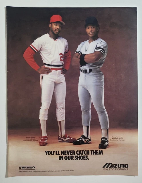VINTAGE VINCE COLEMAN RICKEY HENERSON MIZUNO Baseball Shoes Poster Print Ad 80s 7.99 PicClick