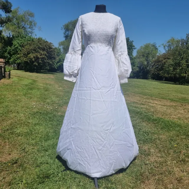 Vintage 1970s White Medieval Revival Prairie Wedding Dress Fits Size 8