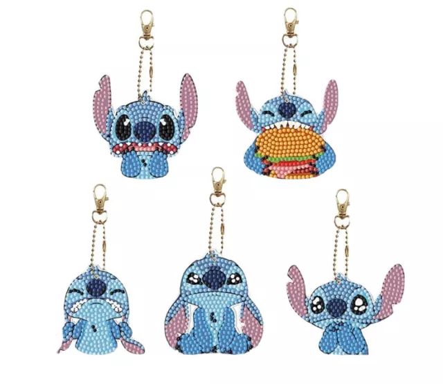 5 Pcs Cute Stitch Diamond Art Keychains/Keyrings - Tomicy - Brand new