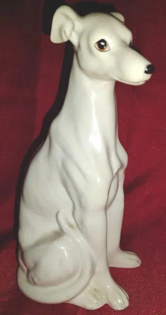 Vintage Whippet Japan Mark Ceramic White Dog Glossy Glaze Hand Painted Features