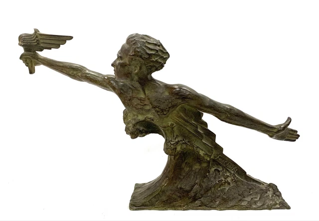 Gran Estatua Arte Deco Bronce de Frederic C Focht - Victoria Para El Llama
