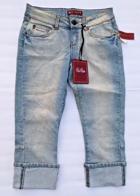 Red Rivet Capri Size 5 Roll Cuff Slit Light Denim Jeans Women's Blue with Tags