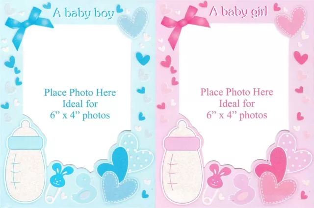 6 Baby Birth Announcement Personalise Photo Frame Glitter Card Envelope New Born