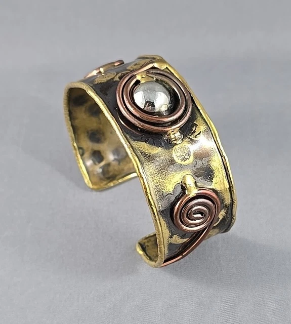 Vintage Brutalist Mixed Metals Modernist Abstract Cuff Bracelet main image 1