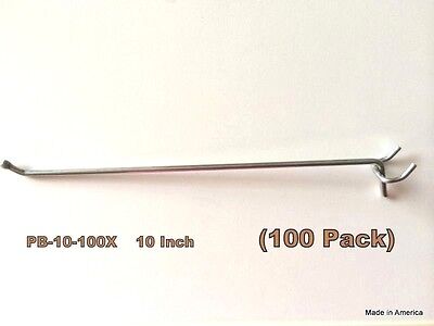 (100 PACK) USA Made10 Inch Metal Peg Kit Garage Shelf Hanger Pegboard Hooks