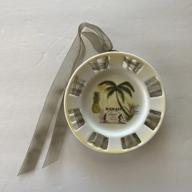 Tropical Hawaii Saucer/Dish Decorative W/ Pineapple Palm Tree Bird Of Paradise