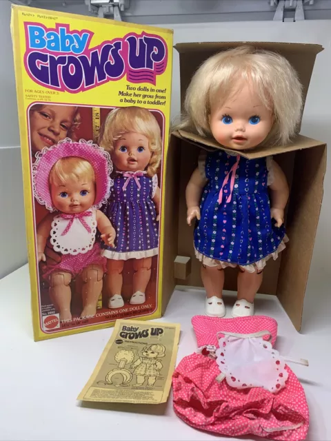 Vintage 1978 Mattel BABY GROWS UP DOLL  With Box Blonde WORKS Great Pull String