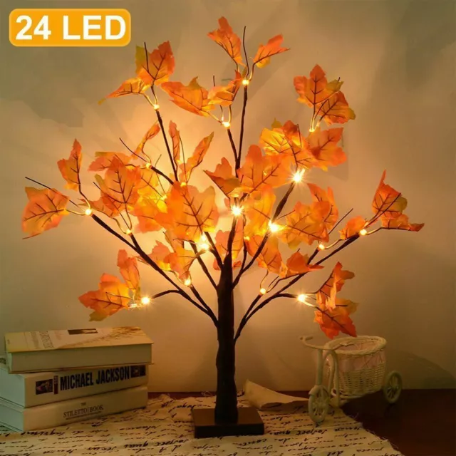 Artificial Fall Lighted Maple Tree 24 LED Fall Decorations Table Lights Battery