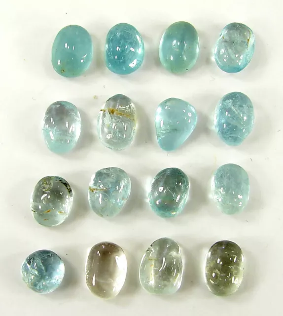 30.80 Ct Natural Aquamarine Loose Gemstone 7-9 mm Cabochon 16 Pcs Lot - 64730