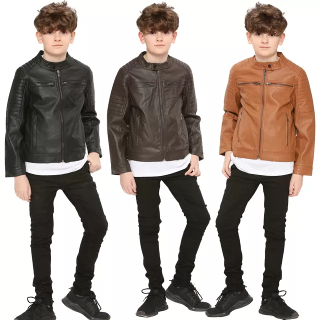 Kids Motorcycle Biker Jacket PU Leather Stylish Jacket Boys Age 5-13 Years