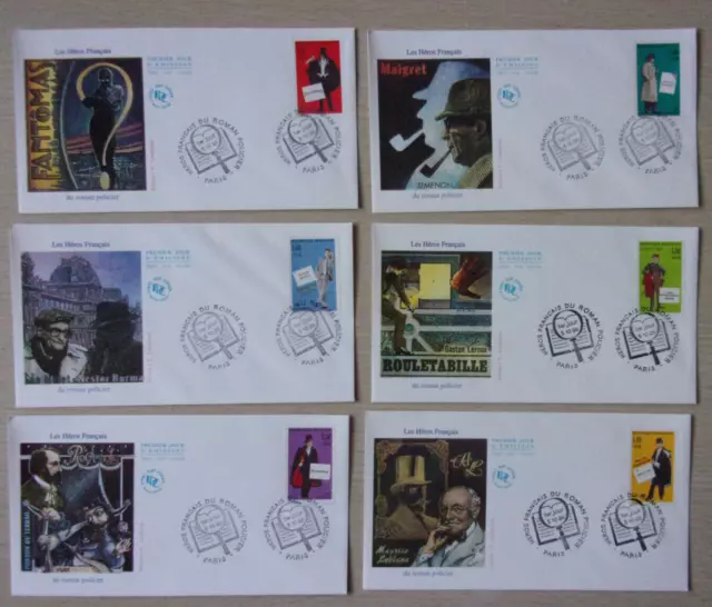 FDC 1996 Enveloppes 1er Jour Série Complète Héros du Roman Policier