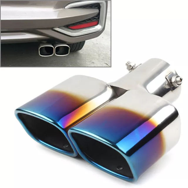 Car Dual Stainless Steel Rear Exhaust Pipe Tail Muffler Tip Square Universal UK