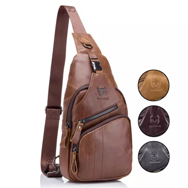 Mens Vintage Genuine Leather Satchel Shoulder Sling Crossbody Chest Bag Travel