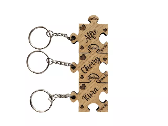 Wooden Keyring Personalised Puzzle,Friendship Jigsaw Gift Best Friends Keyrings.