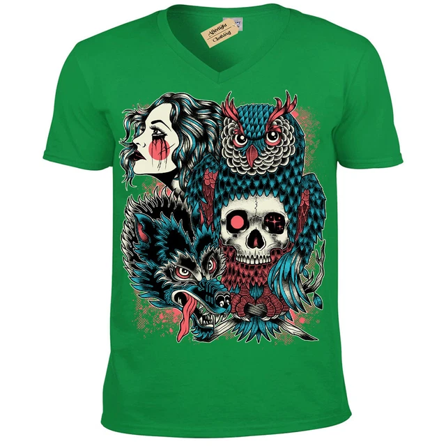 Wild Nativo T-Shirt Tribale Donna Teschio Uomo Scollo a V