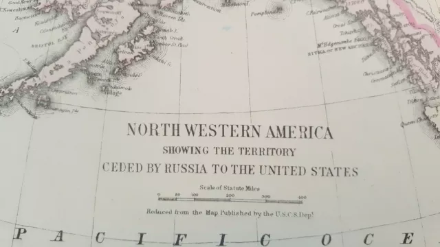 Antique Hand Colored MAP - NORTH WESTERN AMERICA (ALASKA) - 1880 2