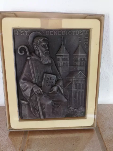 Buderus Eisen Relief Jahresplakette 1984 Kunstguss St. Benedictus Vintage