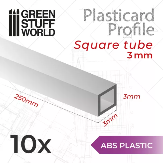 Perfil Plasticard TUBO CUADRADO 3mm - Tiras Plastico PVC ABS Poliestireno