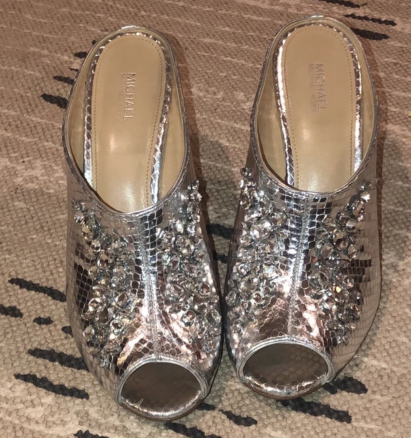 Silver Peep toe Michael Kors Bling Highheeled Mule Size 8.5