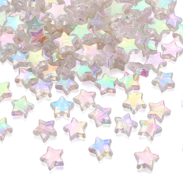 200pcs AB Color Star Transparent Acrylic Beads Loose Spacer Beads Craft 10x4mm