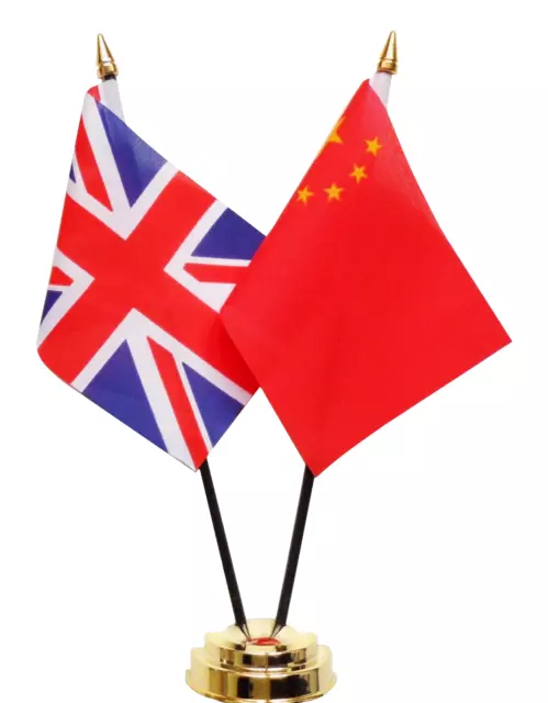 United Kingdom & China Double Friendship Table Flag Set