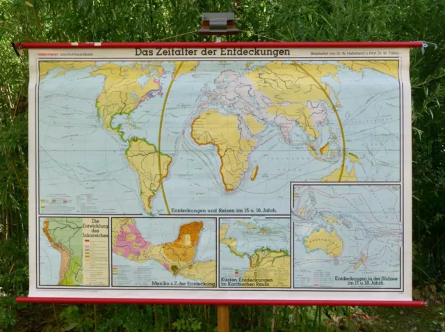 Vintage | Schulwandkarte Erde Zeitalter Entdeckungen | School World Map Chart