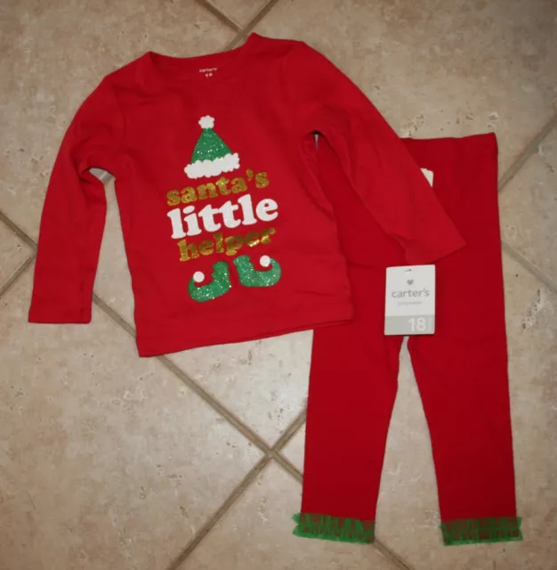 NWT Carters Bonnie Baby Girls 18 Mos Santa's Little Helper Christmas Top Outfit