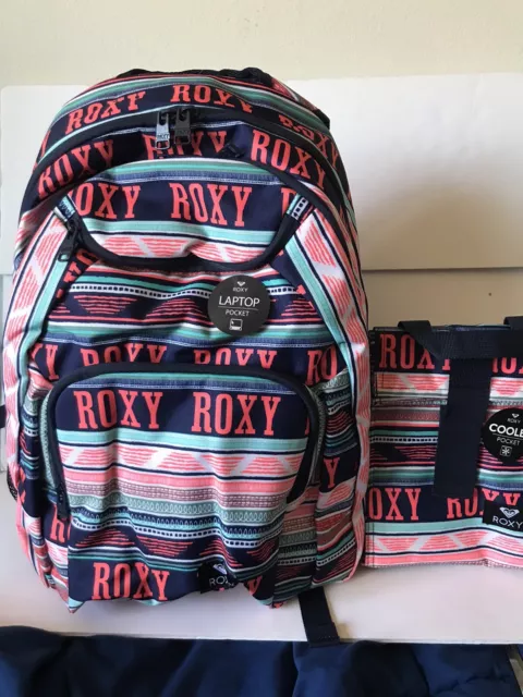 Women's Roxy Multicolored Shadow Swell School Backpack And Lunch Hour Bag Nwt