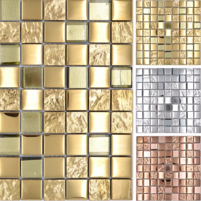 Piastrelle Mosaico Oro Bronzo Argento IN Vetro Cucina Parete Rivestimento Della