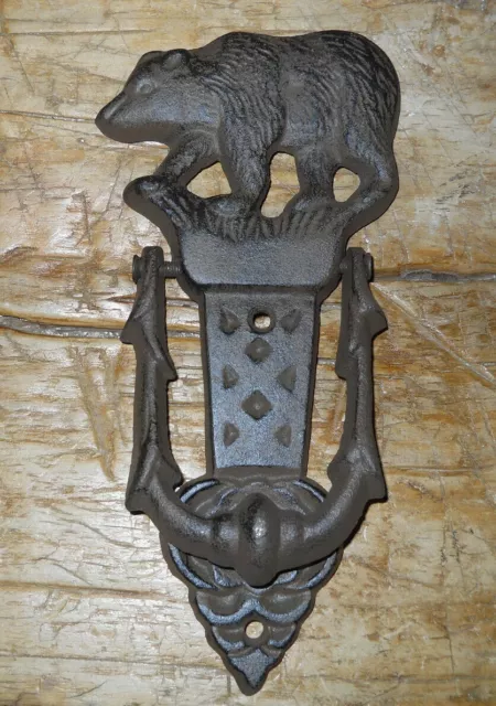 Cast Iron Antique Style BLACK BEAR Door Knocker Rustic Brown Finish Cabin Decor