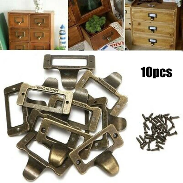 High Quality Label Pulls in Antique Brass for Cabinets and Drawers Pack of 10