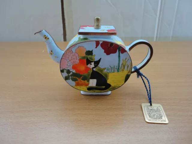 Trade Plus Aid Cat Teapot Hand-Painted Charlotte Di Vita Tea Pot Copper Enamel