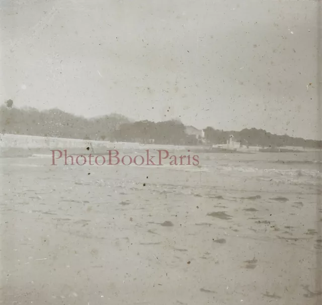 France Paysage Plage c1930 Photo Plaque de verre Stereo Vintage V17T13n