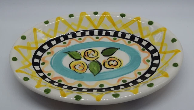 VTG Vicki Carroll Studio Pottery Serving Oval Dish Platter Razzle Dazzle Signed