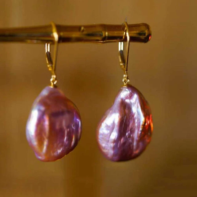 Natural AAA Baroque color Coin pearl Dangle Earrings 14K Halloween Jewelry