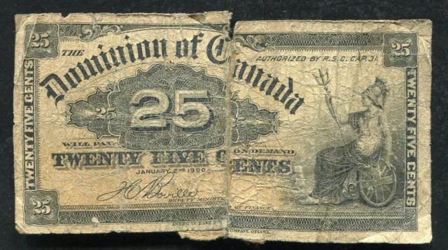 1900 25 Twenty Five Cents The Dominion Of Canada “Shinplaster” Note (L)