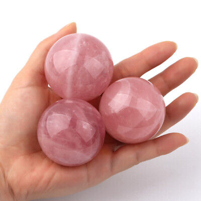 60mm Big Natural Pink Rose Quartz Gemstone Sphere Healing Crystal Ball + Stand