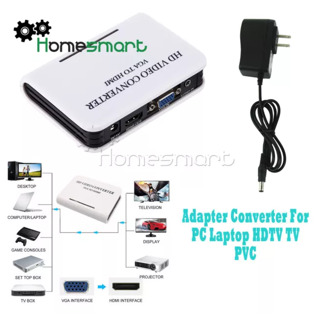 for Laptop PC DVD 1080P VGA to HDMI HD TV Video Converter Box Adapter AHS