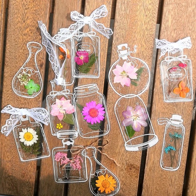 Marcadores transparentes de flores secas hágalo usted mismo hechos a mano marcadores de flores secas naturales t