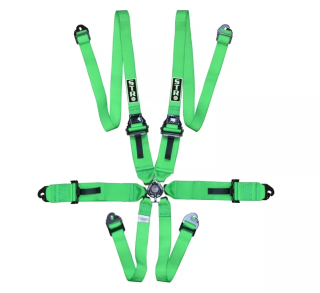 6-Point 3" to 2" FHR HANS Rally Race Harness Seat Belt FIA 2028 - Green NEW STR