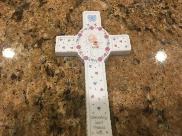 Vintage 1991 Precious Moments Baptism Cross "Celebrating God's Precious Gift"