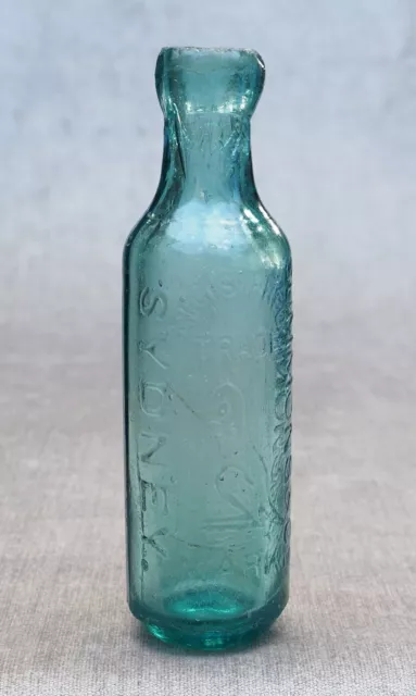 Summons & Co Sydney Kangaroo TM 6oz Blob Top Cylinder Soda Bottle ~ Ice Blue