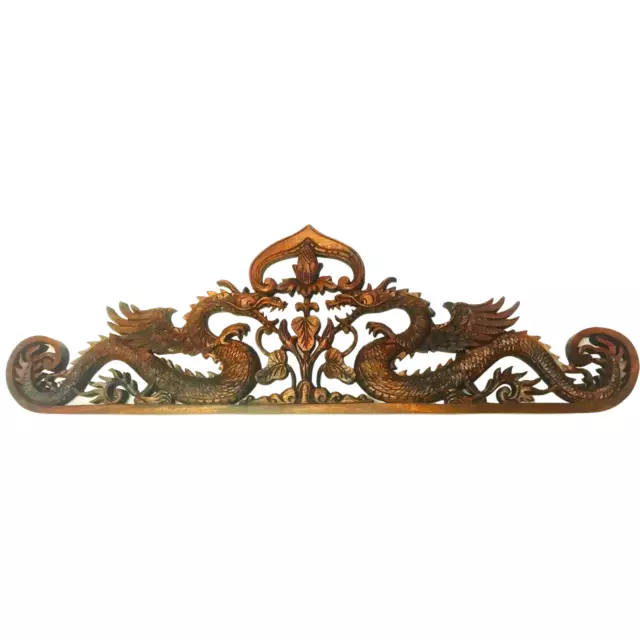 Balinese Twin Dragon Naga Wall Art Relief Panel Hand Carved Wood Asian Decor