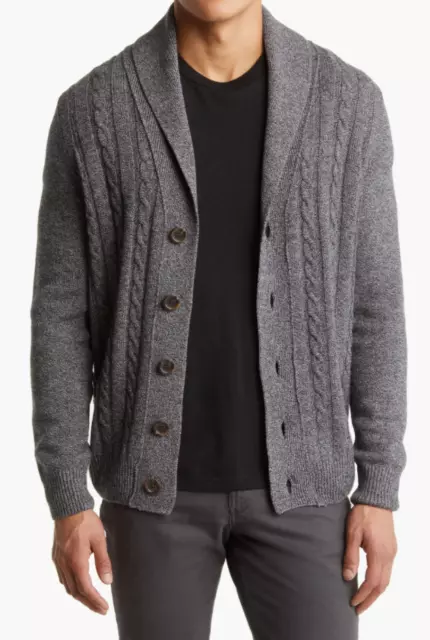 NEW Canali Shawl Collar Black Cable Stitch Wool Cardigan - size 54 #S6121 2