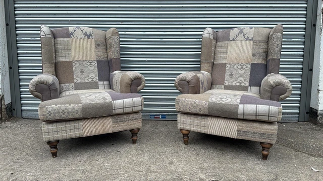 STUNNING PAIR OF DFS Patchwork Stag Fabric Armchairs
