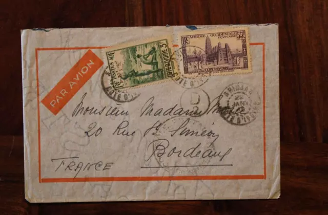 Côte d'Ivoire 1942 COntrôle Postal Censure France cover AOF colonie Air Mail